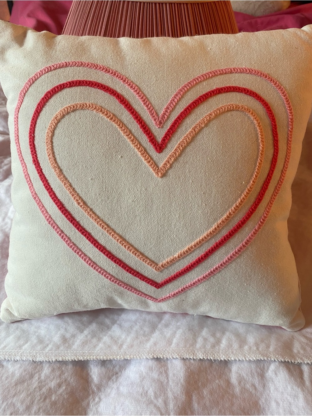 Embroidered Heart Accent Pillow - Pink & Coral